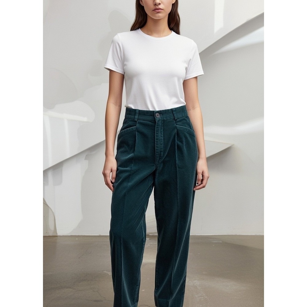 Women's High-Waist Pleated Trousers in Deep Teal